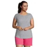 Lands' End Tunic Top Shirt Women's Plus Size 2X Blue White Striped Long Sleeve