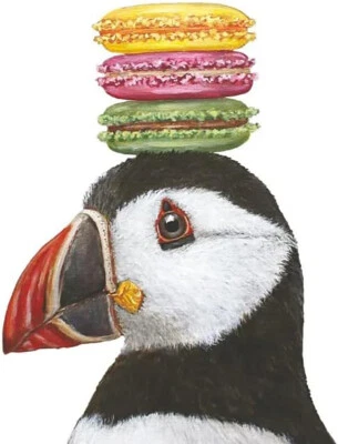 Paperproducts Design Luncheon Napkins, Olaf Puffin & Macaroons, 6.5", 20 count