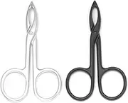Motanar 2 Pieces Tweezers Scissor Handle Straight Tip Scissor Shaped Eyebrows Tweezers for Hair Plucker Remover Facial Hair Eyebrows Care (Silver and Black)