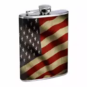 American Flag D11 Flask 8oz Stainless Steel Hip Drinking Whiskey
