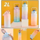 2L Water Bottle Motivational Straw Drink Flask w/ Time Marker BPA-Free Sport Gym