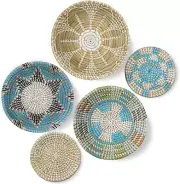 Hanging Woven Wall Basket Decor - Wicker Wall Baskets Decor Boho Flat Set of 5