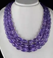 Top Natural Amethyst Engraved Beads 1227 Ct Purple Gemstone Handmade Necklace