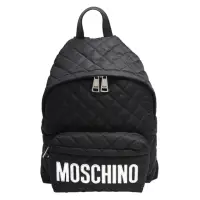 在飛比找momo購物網優惠-【MOSCHINO】經典菱格紋縫線銀色LOGO尼龍後背包(大