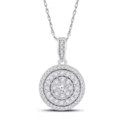 14k White Gold Round Diamond Circle Cluster Pendant 1/2 Cttw