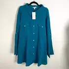 NEW Woman Within Plus Size 4X Teal Pearl Snap Up Pocket Shirt Tunic Top Blouse