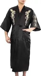 Bon amixyl Mens Dragon Robe Kimono Robe Silk Bathrobes Printed Chinese Style Lightweight Open Front Long Cloak with Belt