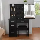 Black Vanity Set Makeup Desk with LED Lighted 6 Drawers Dressing Table +Stool
