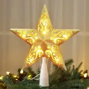 Brizled Gold Star Christmas Tree Topper, 8” 3D Star Tree Topper, Glittered Hollo