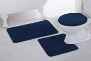3 Piece Bathroom Rug Set Bath Rug Contour Mat Lid Cover Non-Slip Rubber Backin