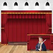 OERJU 12x10ft Red Curtain Stage Backdrop Spotlights Theater Auditorium Assembly Hall Photography Background Dance Party Drama Opera Play Show Award Ceremony Banner Show Shoot Vinyl Studio Props