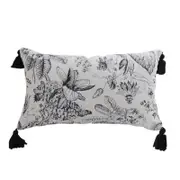 SOGA 35cm Throw Pillow – Black and White Floral Print Elegant with Tassel