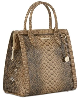 New Brahmin Mansouri Macchiato Caroline Brown Tan Crosbody Genuine Leather Purse