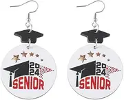 [SCRDPRAD] 2024 High School College Graduation Dangle Earrings for Women Men Wooden Lightwight Grad Cap Happy Last Day of School Graduation Gifts