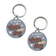2PK Nostalgic Art Metal 7.5x4cm Round Keyring Hanging Keychain Decor Love Dog