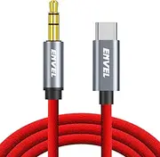 ENVEL USB C to AUX Cable,Nylon Braided Type C to 3.5mm Headphone Adapter Audio Car Stereo Compatible with iPhone 15 Huawei P50 P40 Galaxy S23 Ultra S22 S21 Google Pixel 7 Red(3.3FT/1m)