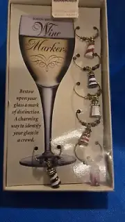 Boston Warehouse Wine Glass Charms Marker Lighthouse 6ct Set TB32