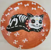 222 FIFTH Skeleton Pets Fine Porcelain 8" Halloween Cat Plate Orange Day of Dead