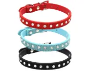 3 Pieces Rhinestones Dog Collars Crystal Diamonds Studded PU Leather Dog Collars Adjustable Bling Pet Appearance-Blue+Black+Red-XS