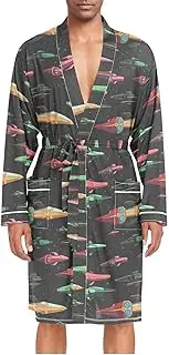 [ZZXXB] Spaceships Mens Sleepwear Robe Lightweight Nightgown Long Sleeves Spa Bathrobe with Pockets M-XL