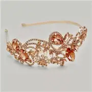Rose Gold with Peach Crystal Teardrops Headband with Rhinestone Pave