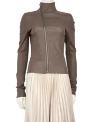 Brown Leather High Collar Jacket