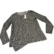 Chicos Womens 0 Heather Gray Leopard Print Overlay Top Long Sleeve Shirt