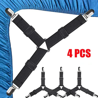 4Pcs Bed Sheet Grippers Clips Fasteners Adjustable Mattress Holder Strap UK