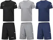 [BUYJYA] Men's Workout Clothes Athletic Shorts Shirt Set 3 Pack for Basketball Football Exercise Training Running Gym