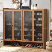[OIKITURE] Shoe Rack Cabinet 7-Tier Shoe Storage Cabinet with 4 Door and Open Shelf for Closet Hallway Bedroom Entryway Brown