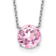 Sterling Silver Rhodium Plated Light Pink Swarovski Crystal 16.5 Inch Necklace With 2 Extension