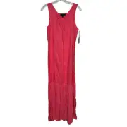 Cynthia Rowley Maxi Dress Size M Tiered Linen Blend Ruffled Drawstring Waist