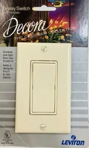 Leviton Decora Designer Collection 3-Way Rocker Switch With Wall Plate