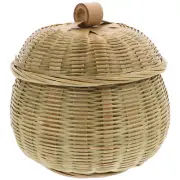 Small Wicker Basket with Lid Bamboo Tea Storage Kitchen Countertop
