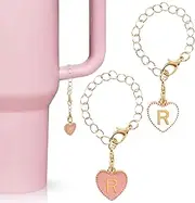 [Yanmucy] Letter Charm Accessories for Stanley Cup 2Pcs Heart Alphabet Personalized ID Adjustable Pendant Charm for Backpacks