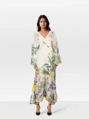 White Floral Silk Kaftan