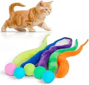 Bouncy Glow Ball with Tail for Cat 5 Packs,Large Magic Worm with Fluorescent Ball for Cats,Colorful Fuzzy Worm Bouncy Glow Balls Cat