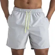 [Aosufei] Men's Elastic Waist Shorts with Mesh Lining Waterproof Quick Dry Beach Shorts Casual Solid Swim Trunks