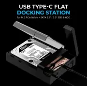 SABRENT USB Type-C Lay Flat Docking Station for M.2 PCIe NVMe + SATA 2.5'"/3....