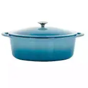 MegaChef 7 Quarts Oval Enameled Cast Iron Casserole in Blue