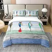100% Cotton Colourful Fish Comforter Cover 135 x 200, Fish Hook Fishing Duvet Cover for Children, Boys, Girls, Teens, Rustic Farmhouse Bed Linen for Bedroom, Western Style Duvet Cover with 1