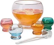 Colorful 1.7 Gallon Punch Bowl with 4 10oz Glasses Set with Ladle Gift For Mothers Day, Her, Wife, Mom, Friend - Colored Set Cocktails, Margarita, Juice, Punch Drink bowl for Parties, Weddings
