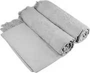 [Ramesses] 100% Cotton Jacquard Velour Fringed Bath Towels 2-Pieces, Silver