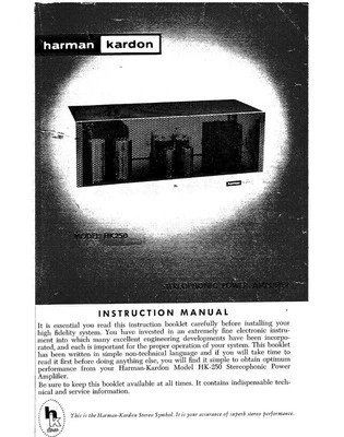 Harman Kardon HK250 Receiver Owners Instruction Manual