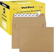 ValBox 200 Qty A7 Invitation Envelopes 5 x 7, 120GSM Brown Kraft Paper Envelopes for 5x7 Cards, Self Seal, Weddings, Invitations, Baby Shower, Stationery, Office, 5.25 x 7.25 Inches