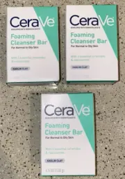 (LOT OF 3) CeraVe Foaming Cleanser Bar - 4.5oz - Cerave Facial Soap Kaolin Clay