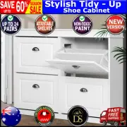 Scandi Shoe Cabinet 24 Shoes Storage Rack Organiser Wooden Shelf Drawer Cupboard