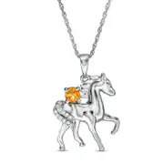 Citrine and Natural Diamond Accent Prancing Horse Pendant in Sterling Silver