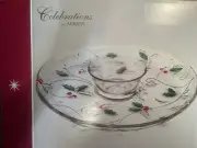 Mikasa Celebrations Collection "MERRY HOLLY" Chip & Dip Platter 14.5” NEW