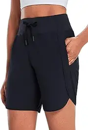 [baleaf] Women's 7 Inch Running Shorts Running Trousers Short Sports Trousers with 4 Pockets Jogging Bottoms Sports Shorts with Inner Briefs, Black, M